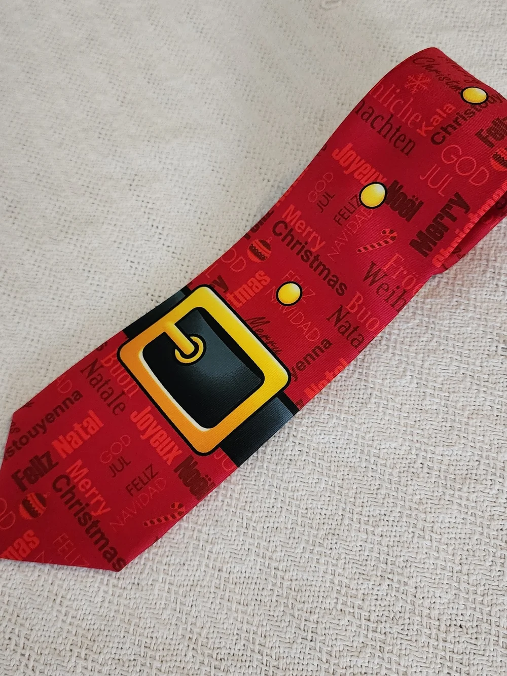 Celebrate Together Christmas Santa Belt Tie Multilingual Holiday Necktie